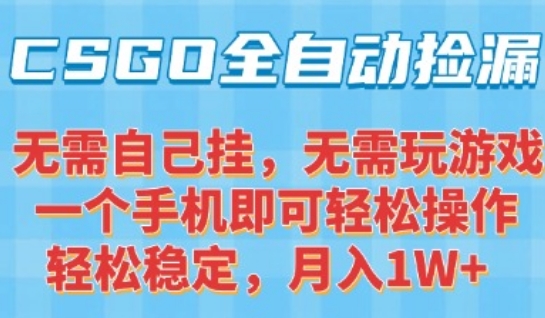 CSGO自动捡漏项目,最新独家玩法,一个手机可操作,新手小白轻松月入1W+,操作简单易上手