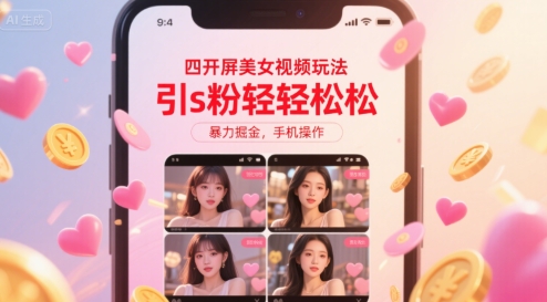 四开屏美女视频玩法,引s粉轻轻松松,暴力掘金,手机操作