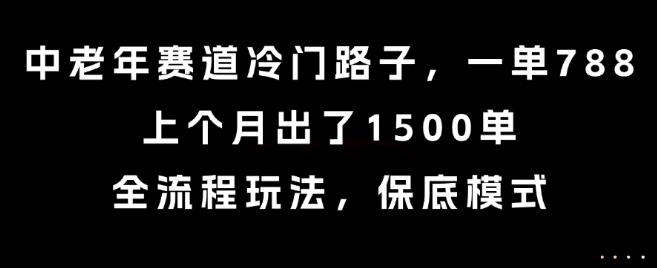 中老年赛道冷门路子,一单788,上个月出了1500单,全流程玩法,保底模式