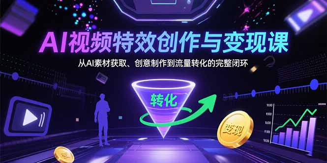 (15587期)AI视频特效创作与变现课:从AI素材获取、创意制作到流量转化的完整闭环