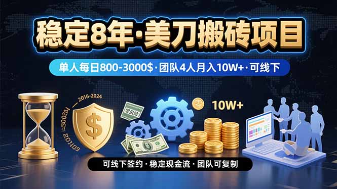(15632期)稳定8年的美刀搬砖项目,单人每日收益800—3000.团队4人月入10W+.可线下
