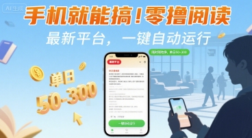 手机就能搞!零撸阅读挂G,最新平台,一键自动运行,随时随地挣,单日50-3张+