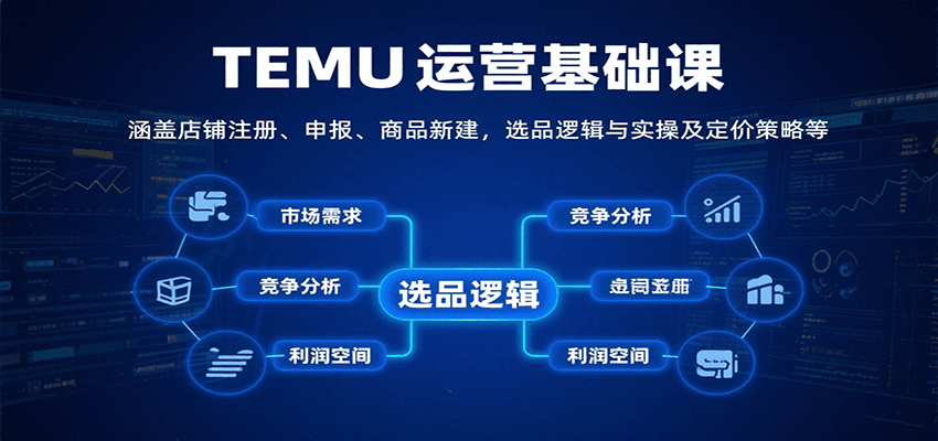 TEMU运营基础课:涵盖店铺注册、申报、商品新建,选品逻辑与实操及定价策略等