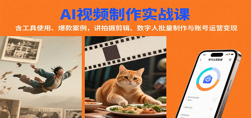 AI视频制作实战:含工具使用、爆款案例,讲拍摄剪辑、数字人批量制作与账号运营变现