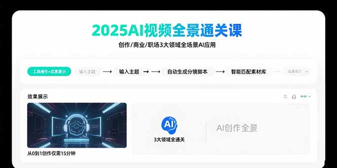 (15762期)2025AI视频全景通关课:涵盖创作/商业/职场3大领域  掌握AI全场景应用
