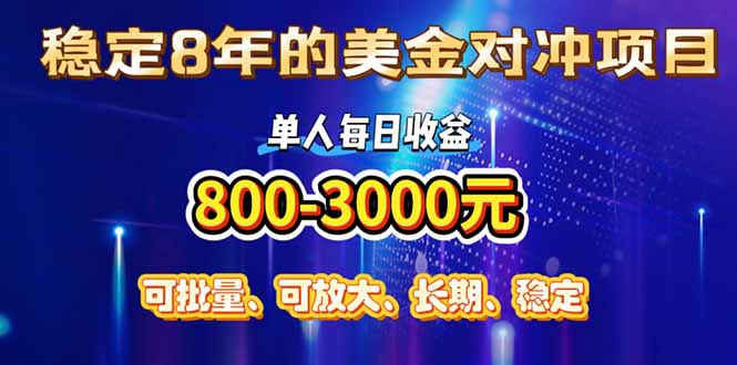 (15782期)稳定8年的美金对冲创业项目,单人每日收益800-3000,小众暴力项目