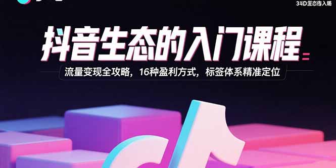 (15856期)抖音生态的入门课程:流量变现全攻略,16种盈利方式,标签体系精准定位