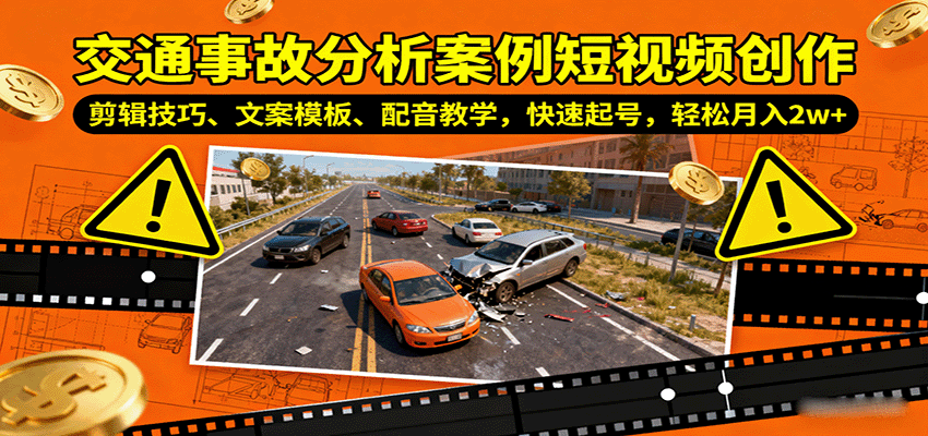 交通事故分析案例短视频创作,剪辑技巧、文案模板、配音教学,快速起号,轻松月入2w+