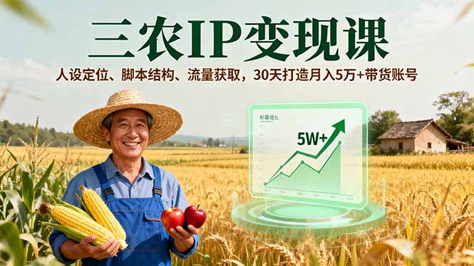 (16044期)三农IP变现课,人设定位、脚本结构、流量获取,30天打造月入5万+带货账号