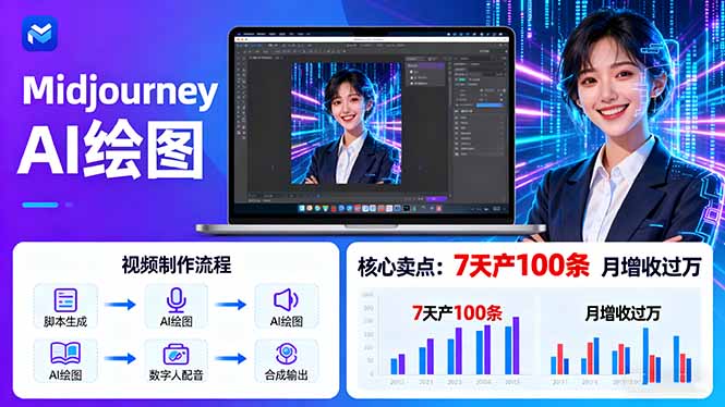 (16049期)AI绘图照片开口说话视频制作:Midjourney+数字人,7天产100条月增收过万