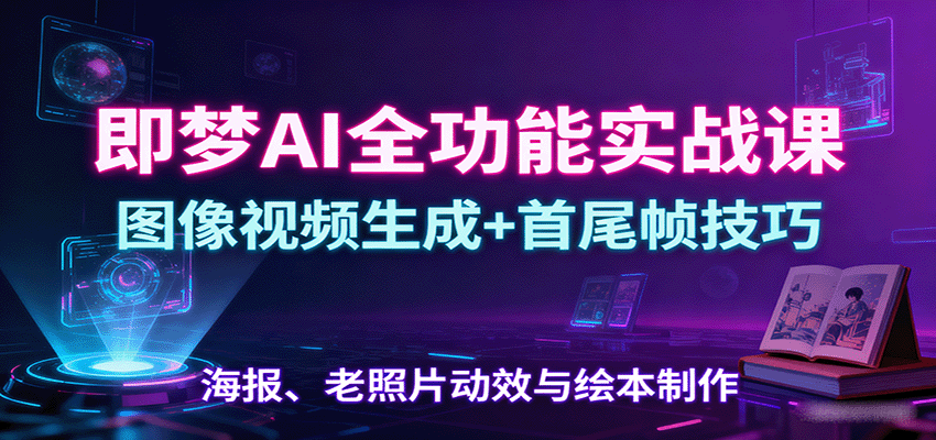 即梦AI全功能实战课:图像视频生成+首尾帧技巧,海报、老照片动效与绘本制作