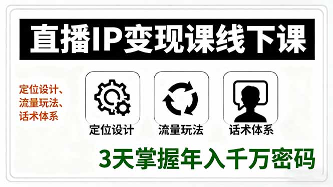 (16065期)直播IP变现课线下课,定位设计、流量玩法、话术体系,3天掌握年入千万密码