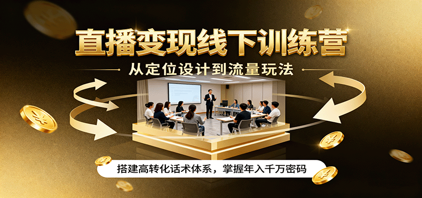 直播变现线下训练营,从定位设计到流量玩法,搭建高转化话术体系,掌握年入千万密码