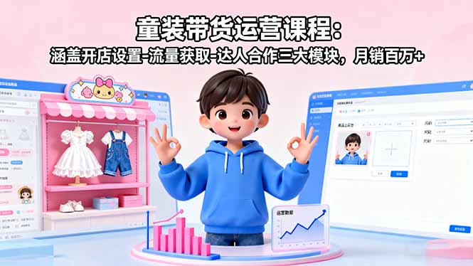 (16081期)童装带货运营课程:涵盖开店设置-流量获取-达人合作三大模块,月销百万+