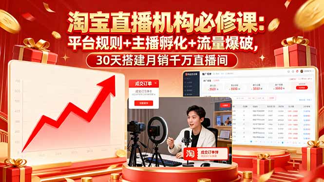 (16087期)淘宝直播机构必修课:平台规则/主播孵化/流量爆破,30天搭建月销千万直播间