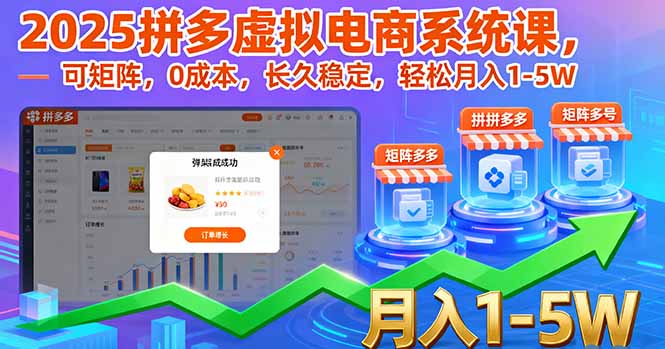 (16088期)2025拼多多虚拟电商系统课,可矩阵,0成本,长久稳定,轻松月入1-5W