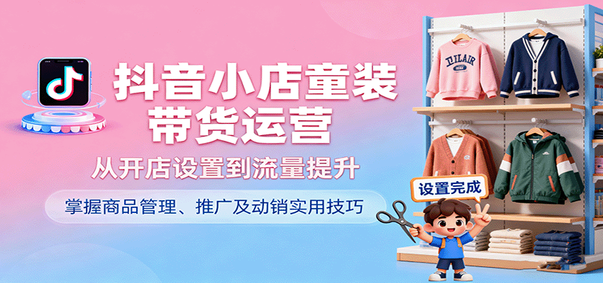 抖音小店童装带货运营,从开店设置到流量提升,掌握商品管理、推广及动销实用技巧