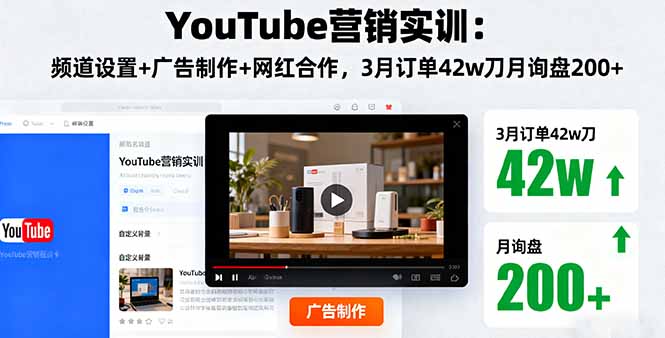 (16107期)YouTube营销实训:频道设置+广告制作+网红合作,3月订单42w刀月询盘200+