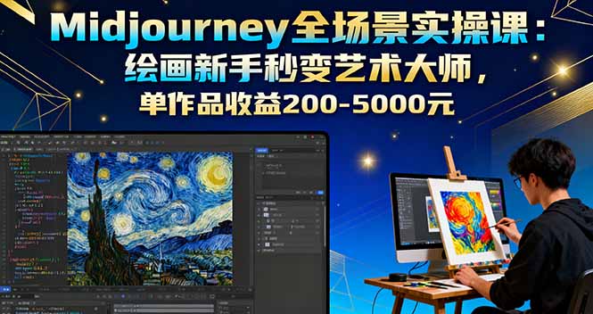 (16125期)Midjourney全场景实操课:绘画新手秒变艺术大师,单作品收益200-5000元