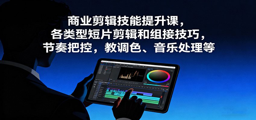 商业剪辑技能提升课,各类型短片剪辑和组接技巧,节奏把控,教调色、音乐处理等