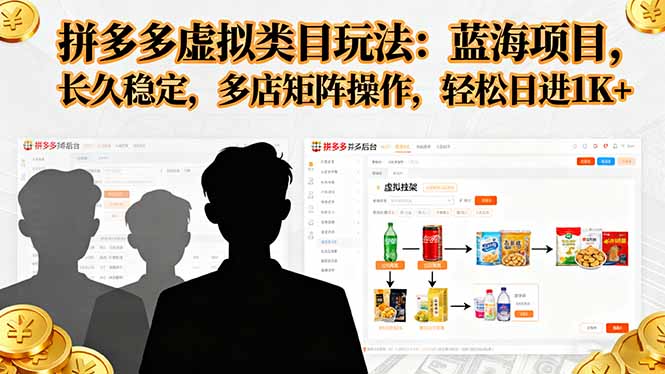 (16236期)拼多多虚拟类目玩法,蓝海项目,长久稳定,多店矩阵操作,轻松日进1K+