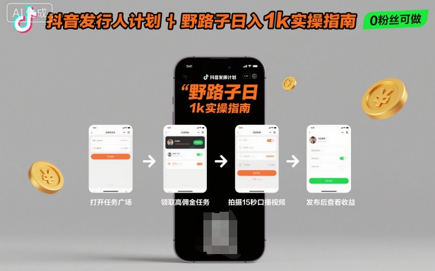 抖音发行人计划全新野路子玩法,随时随地,只要有手机,就能操作,日入1k+