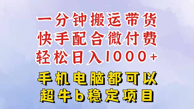 (16285期)快手黑科技一分钟搬运带货,一刀不剪过原创,微付费投流玩法,轻松日入…