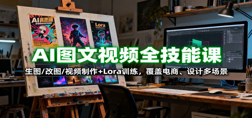 AI图文视频全技能课:生图/改图/视频制作+Lora训练,覆盖电商 、设计多场景