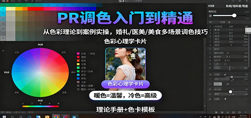 PR调色入门到精通:从色彩理论到案例实操,婚礼/医美/美食多场景调色技巧