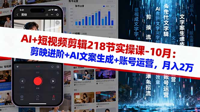 (16353期)AI+短视频剪辑218节实操课-10月:剪映进阶+AI文案生成+账号运营,月入2万