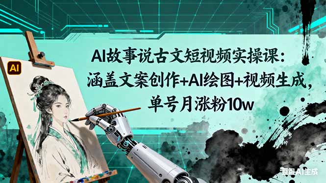 (16369期)AI故事说古文短视频实操课:涵盖文案创作+AI绘图+视频生成,单号月涨粉10w