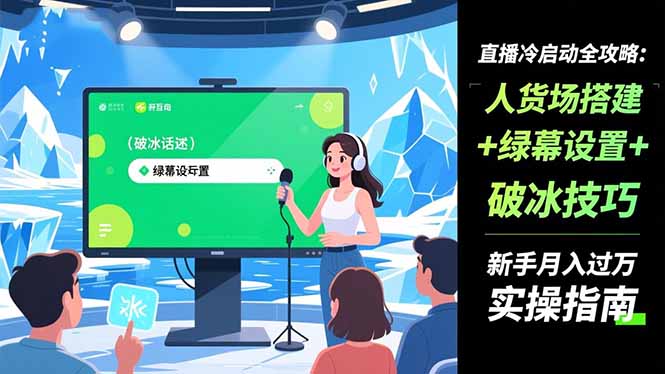 （16605期）直播冷启动全攻略:人货场搭建+绿幕设置+破冰技巧，新手月入过万实操指南